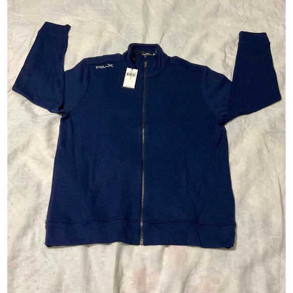 RLX Ralph Lauren Mens L Golf Full Zip Wicking Stretch Jacket Navy Blue $228 NWT